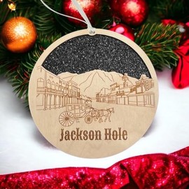 Famous US Destination Ornaments – Handcrafted Wooden Souvenir Decorations – Unique Travel-Inspired Holiday Tree Ornaments for Adventurers (Jackson Hole)