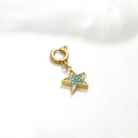 Gold-Tone Chain Bracelet with Flower and Star Charms, Gold-Tone Long Chain Necklace with Angel Wing Pendant (Gold Starry Blue Charm)