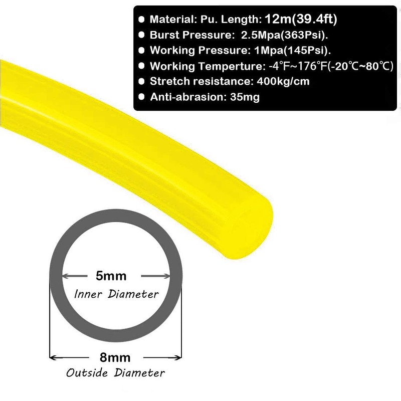 Beduan 8mm x 5mm Yellow Pneumatic Tubing Pipe PU Polyurethane