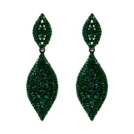 EVER FAITH Green Rhinestone Clip On Earrings, Wedding Party Crystal Drop Dangle Non-piercing Earrings for Non Pierced Ears Black-Tone
