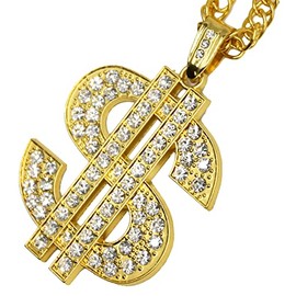 COMMIA 18K Gold Plated Dollar Chain Necklace, Dollar Sign Hip Hop Chain Necklace Pendant for Men