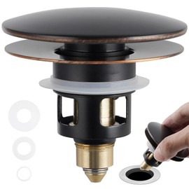 Universal Bathroom Sink Stopper All Metal 2 in 1 Pop Up Basin Sink Drain Strainer for 1.1~1.5 Inch US Standard Sink Drain Strainer with Hair Catcher, Anti-Clog, Oil Rubbed Bronze
