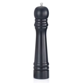 Wooden Pepper Grinder or Salt Mill, 11 Inch Peppercorn Grinder with Adjustable Roughness Ceramic Rotor and Easily Refillable, Oak Wood Capstan Sea Salt Mill for Your Kitchen, Black