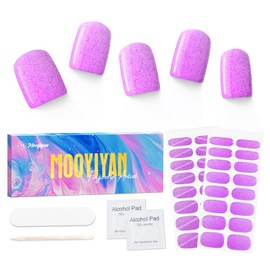 MOOYIYAN Semi Cured Gel Nail Stickers 32 PCS|Cat Eye/Frosted Gel Nail Strips|Compatible with Any UV/LED Lamps|Long-Lasting Real Nail Polish Strips for Women's Decoration (Rich Plum)