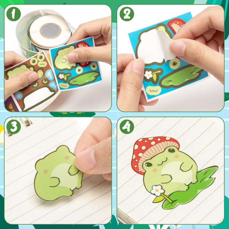 FSzhenloujia 300Pcs Cute Frog Make A Face Stickers Scene Roll