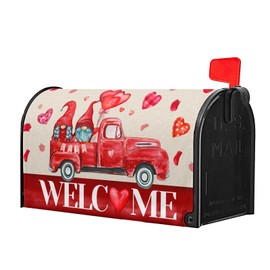 Happy Valentine's Day Mailbox Cover Welcome Red Love Heart Magnetic Mailbox Covers Valentine's Day Truck Pattern Mailbox Large Post Letter Box Covers Garden Yard Home Decor for Outside 21" x18"