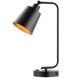 SAFAVIEH Lighting Collection Nobel Modern Black Swivel Shade 16-inch Task Desk Table Lamp with USB Charging Port, Ideal for Living Room, Bedroom, Nightstand, Home Office, Dorm (LED Bulb Included)