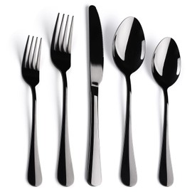 Black Flatware Set for 8,40-Piece Silverware Set for 8, SANLUNS Utensil Sets Tableware Cutlery, Mirror Polished, Dishwasher Safe