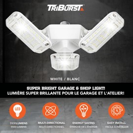 Bell+Howell TRIBURST SHOPLIGHT PRO 360 LED Shop Light - 5500 Lumens, Multi-Directional Panels, 288 Super Bright LEDs, 80% Energy Saving, Easy Install, Fits Standard Sockets, Covers 3200 Sq Ft