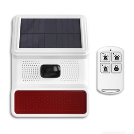 PGST Solar Motion Alarm,Outdoor Siren Detector with Flashing Light,IP65 Waterproof,Remote Control,11 Sound Switching Options,120dB Loud Noise Maker for Home,Farm,Yard,Garden,Fish Pond,Driveway