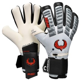 Renegade GK Eclipse Pulsar Professional Goalie Gloves with Pro Fingersaves | 4mm EXT Contact Grip | Gray & Red Football Goalkeeper Gloves (Size 6, Youth, Junior, Neg. Cut, Level 5)