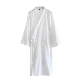 Men Summer Kimono Bathrobe Long Cotton Yukata Woven Striped Pajamas Loungewear Mens Bathrobe Sleepwear Nightgown