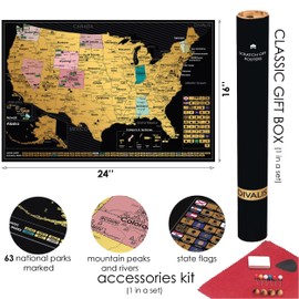 3 in 1 Large Gift Set - Scratch off 63 National Parks Poster, Scratch off USA Map, Scratch off Destinations of the United States Poster - Travel Tracker to Mark Your Travels - Bundle of Three