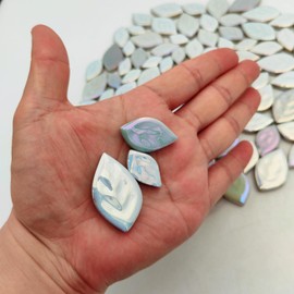 1lb Iridescent Leaves Ceramic Mosaic Tiles Making Creative 3 Sizes Ceramic Mosaic Tiles for Crafts, Planters, Vases, Cups, Decoration Supplies