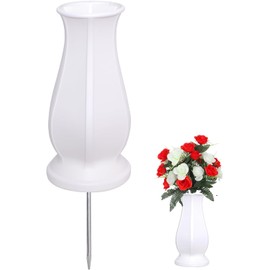 TFANUO Cemetery Vases with Spikes,Grave Vases for Cemetery with Metal Spikes and Scupper (1, white)