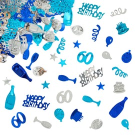 Giftota Happy 60th Birthday Confetti - 100g / 3.53oz Number 60 Table Confetti - Metallic Foil Confetti - Table Scatter Confetti Decorations for Birthday Party DIY Arts and Crafting - Blue and Silver
