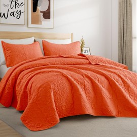 Whale Flotilla 3 Piece Queen Size Quilt Set, Soft Reversible Embossed Queen Quilts Bedding Set, Lightweight Bedspreads Coverlets with Boho Pattern for All Seasons, Burnt Orange