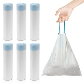 Sporgo Pack of 90 Bin Liners with Carry Handle: Self-Cleaning Cat Litter Box Bin Liners, 45 x 50 cm Cat Litter Box Bags, Heavy Duty Bin Bags with Drawstring, Bin Liners - 6 Rolls