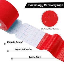 Kinesiology Tape Precut 3 Rolls, Athletic Sports Tape for Muscle Joints Support, 60 Strips for Knee Ankle Shoulder Wrist, Latex Free and Water Resistant, Red