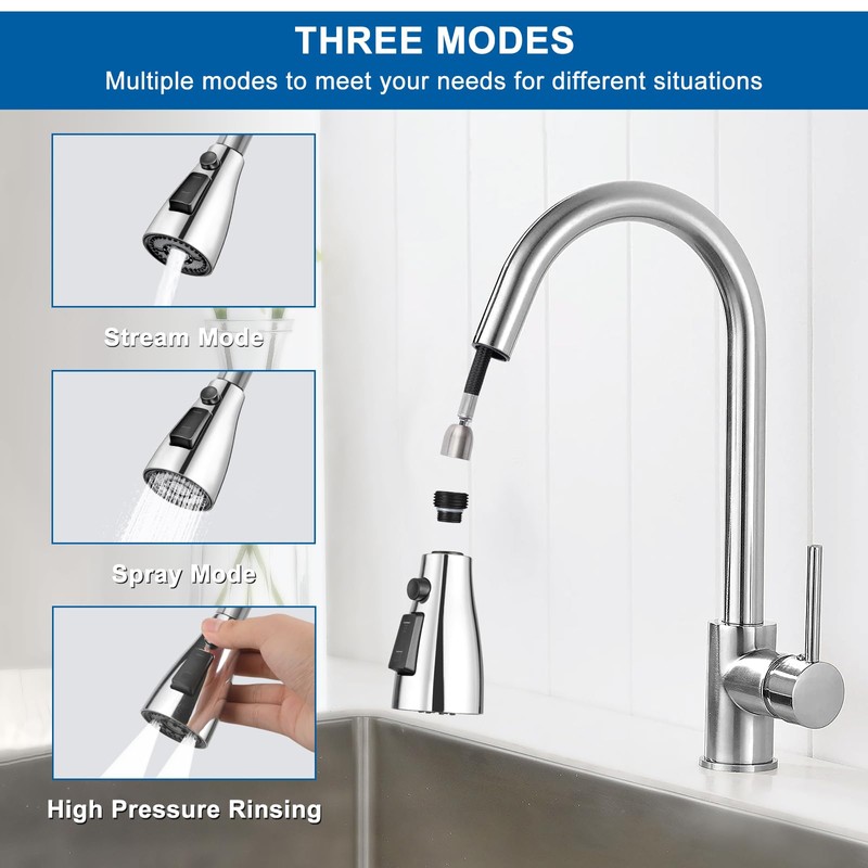 Xlajiao Kitchen Faucet Head Replacement, Premium 3 Function Pull Down
