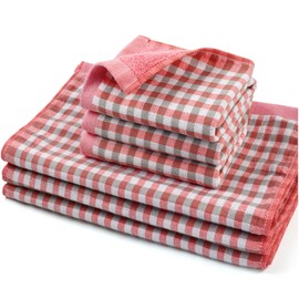 Coral Kitchen Towels and Dishcloths Set of 6, Reversible Muslin and Terry Loops Design for Washing Dishes, Absorbing Spills and Cleaning Surfaces, 100% Cotton, Highly Absorbent
