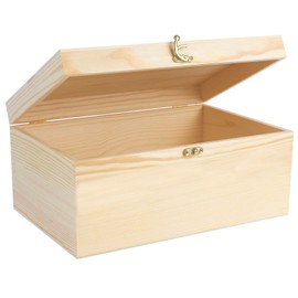 Wooden Box with Lid, 30 x 20 x 14 cm, Wooden Chest Memory Box, Baby Wooden Box, Multi-Purpose Box, Jewellery Box with Hinged Lid, Memory Box, Craft Gift Box, Toy Tools