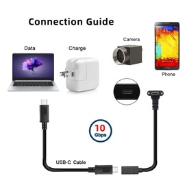 chenyang USB 3.1 Gen 2 10Gbps USB C Male to Female 90 Degree Right Angled Fast Charging Data Video Transfer Extension Cable with Panel Mount Hole 0.3M