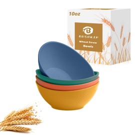 BUSOKIP Wheat Straw Small Bowls Set of 4 - Unbreakable Snack Bowl, Dessert Bowl, 10 OZ Plastic Bowls Reusable, Microwave and Dishwasher Safe for Kitchen (Multicolor)