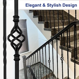 Sidasu 16-Pack Wrought Iron Balusters for Staircase, Hollow Single Basket with Double Twist 1/2" Square Metal Balusters with 32Pcs Baluster Swivel Shoes