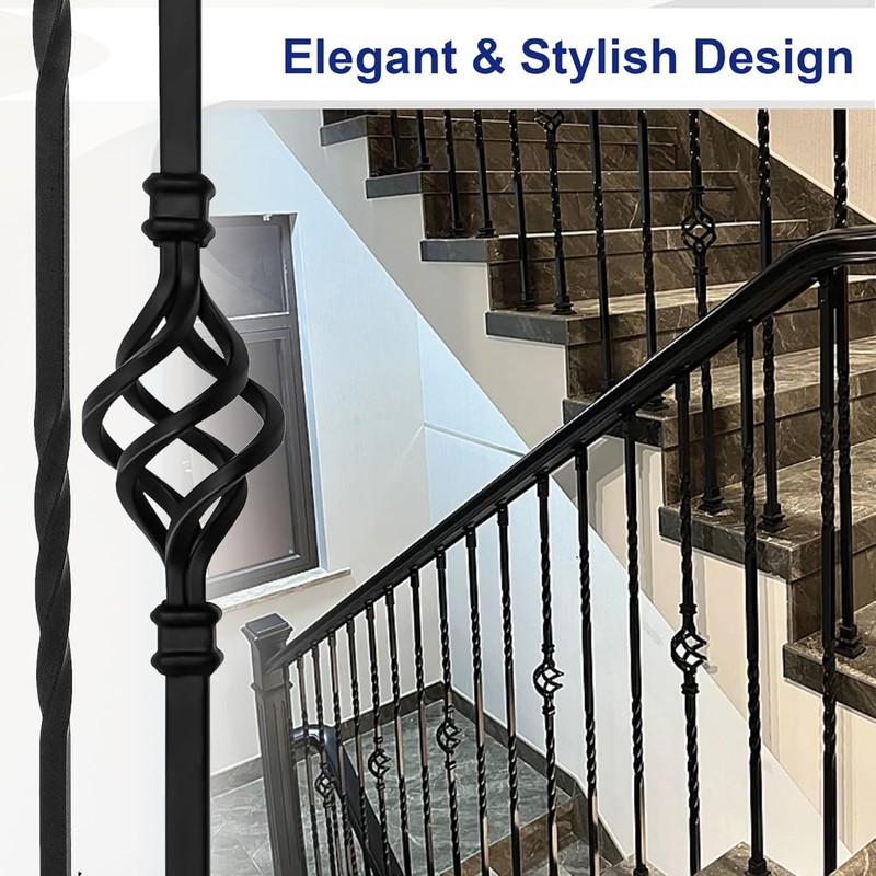 Sidasu 16-Pack Wrought Iron Balusters for Staircase, Hollow Single Basket