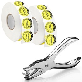 PIWOSGOL Pack of 1000 Next Test Date Test Badges with 1 Badge Punch Pliers Paper Round Hole 3 mm TÜV Badge Test Badge Dguv V3 Test Badges for Test Badges Electric