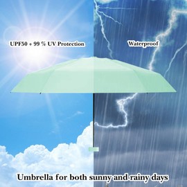 Sykrawki Travel Umbrella, Mini Umbrella, Small UV Umbrella, Windproof Umbrella with Capsule Cover, Portable Pocket Umbrella for Men and Women, light green