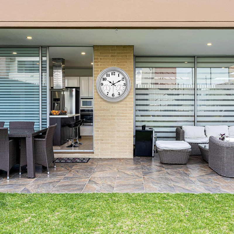 JENLYSTIME 13 Inch Outdoor Clock, Waterproof and Silent, with Thermometer