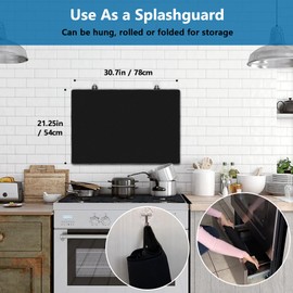 GRACEALL Range Stove Top Protector Mat, Cooktop Rubber Cover for 30-inch Electric Stove, Ceramic Induction Glass Top Cover Heat Resistant Elastic Pad with Wall Hooks and Gap Cover, Black