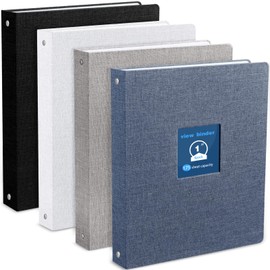 Lincia 4 Pcs Linen 3 Ring Binder 1'' Ring Binders with Window Holds 175 Sheets 8.5 x 11 Letter Size Paper Office Supplies(Black, White, Gray, Dark Blue)