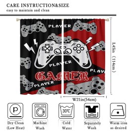 SENRUEGT Gaming Curtains for Boys Bedroom Kids Gamer Room Decor Curtain Teens Black and Red Video Game Controller Window Treatments Drapes 42x45 Inch, Style-1