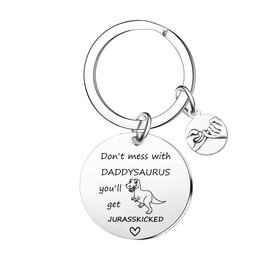 Ghloyza Funny Dad Gifts Daddysaurus Keyring from Daughter Son Birthday Christmas Thanksgiving Fathers Day Keychain Gifts for Father Dad Daddy Papa