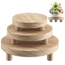 3 Pcs Wood Plant Stand Indoor Outdoor, Round Wood Riser for Decor 6/8/10" Wooden Stool Display Stand Flower Pot Holder Small Planter Tray Modern Potter Decorative for Desktop Counter Room (Natural)