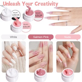 BUTBU Builder Nail Gel, 3 Basic Colors Nail-Extension-Gel, Hard Gels Builder for Nails Repair and Extensions, Inclued nail Brush, Buffer Block and 20pcs Nail-Forms (White, Salmon Pink, Nude)