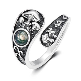 Lypic Mushroom Ring 925 Sterling Silver Moss Agate Spoon Ring Mushroom Jewelry Gifts for Women