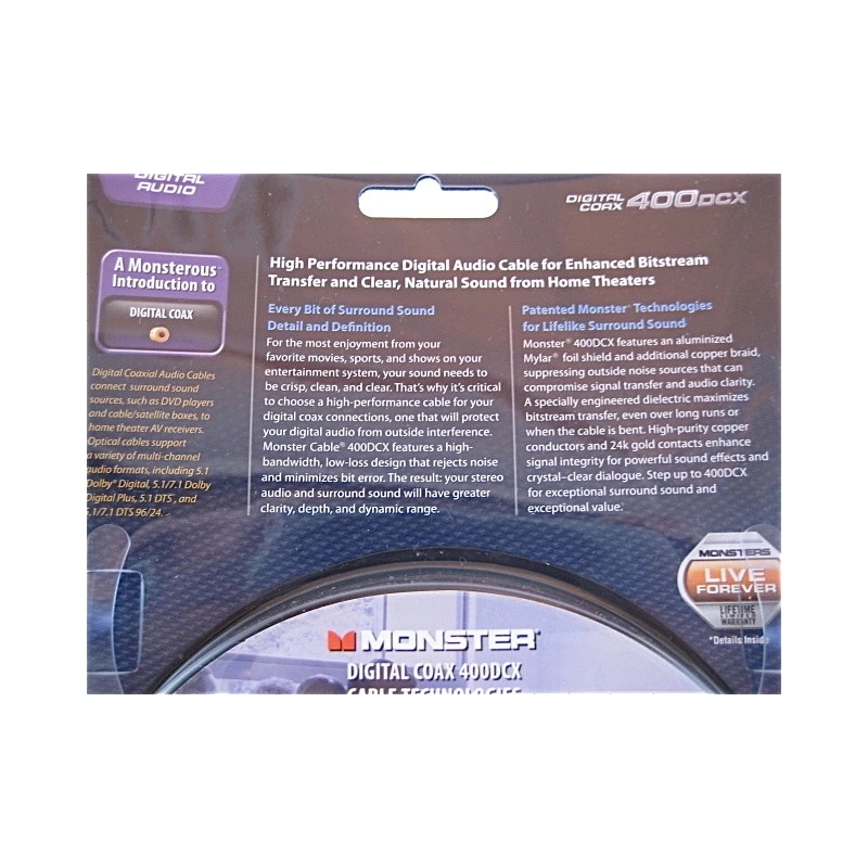 Monster 🎁 Monster 400DCX Digital Coax Advanced Audio Interconnect Cable