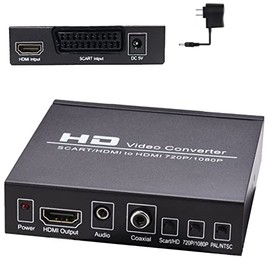 YOTOCAP SCART/HDMI to HDMI 720P / 1080P HD Video Converter SCART to HDMI Adapter Switch with PAL/NTSC Video Scaler, Audio 3.5mm Coaxial Output.
