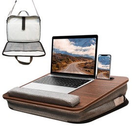 AMFIYQ Lap Desk for Laptop with Cushion, Lap Desks for Adults with Storage Fits Up to 15.6in Laptop, Combines Features of Laptop Bag and Laptop Table, Portable Workstation for Home College Office