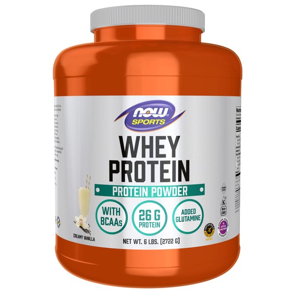 NOW Sports Nutrition, Whey Protein, 26 g With BCAAs, Creamy Vanilla Powder, 6-Pound