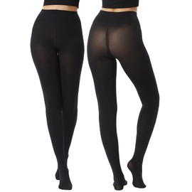 MANZI Women's Super Opaque Tights 2 Pairs 120 Denier Warm Control Top High Waist Winter Pantyhose for Women(Black,S)