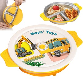 Baby Plate with Suction Cup, Stainless Steel Suction Cup Plate, Stainless Steel Material Children's Plate, Children's Plate with Suction Cup, Car Baby Suction Cup Tableware, Split Stable Baby Plate