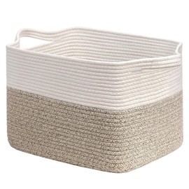 OXNSHEJW Storage Basket, Woven Storage Basket for Living Room, Cotton Rope Storage Basket for Living Room, Large Toy Storage Baskets with Handles for Shelves, Bathroom, Bedroom, Books, Brown