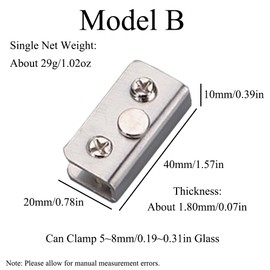 TopHomer 4PCS Glass Clip Strike Plate Magnetic Rectangular Glass Clamp 1.57 * 0.82 * 0.35in For Cabinet,Glass Door,Wardrobe(Thickness of Clampable Glass 0.19~0.31in,model B)