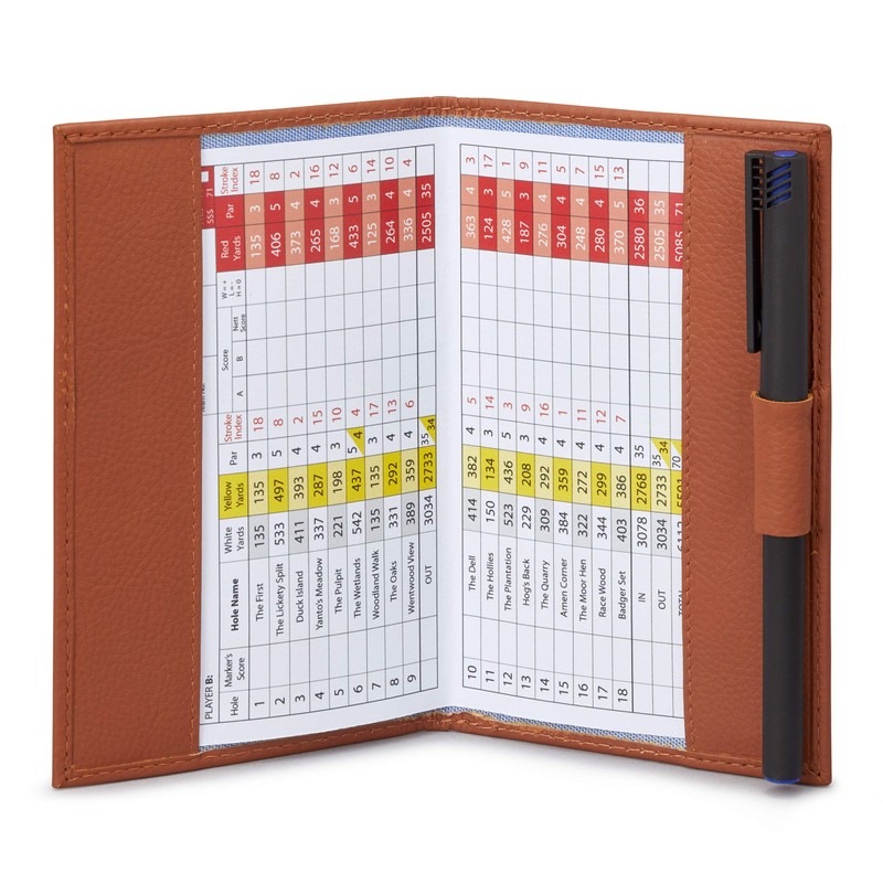 Gryphen Hoxton Leather Golf Scorecard Holder with Pen Loop (Tan)