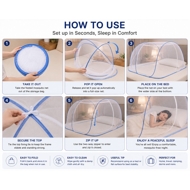 Single Bed Mosquito Net for Bed Summer - 100% Polyester